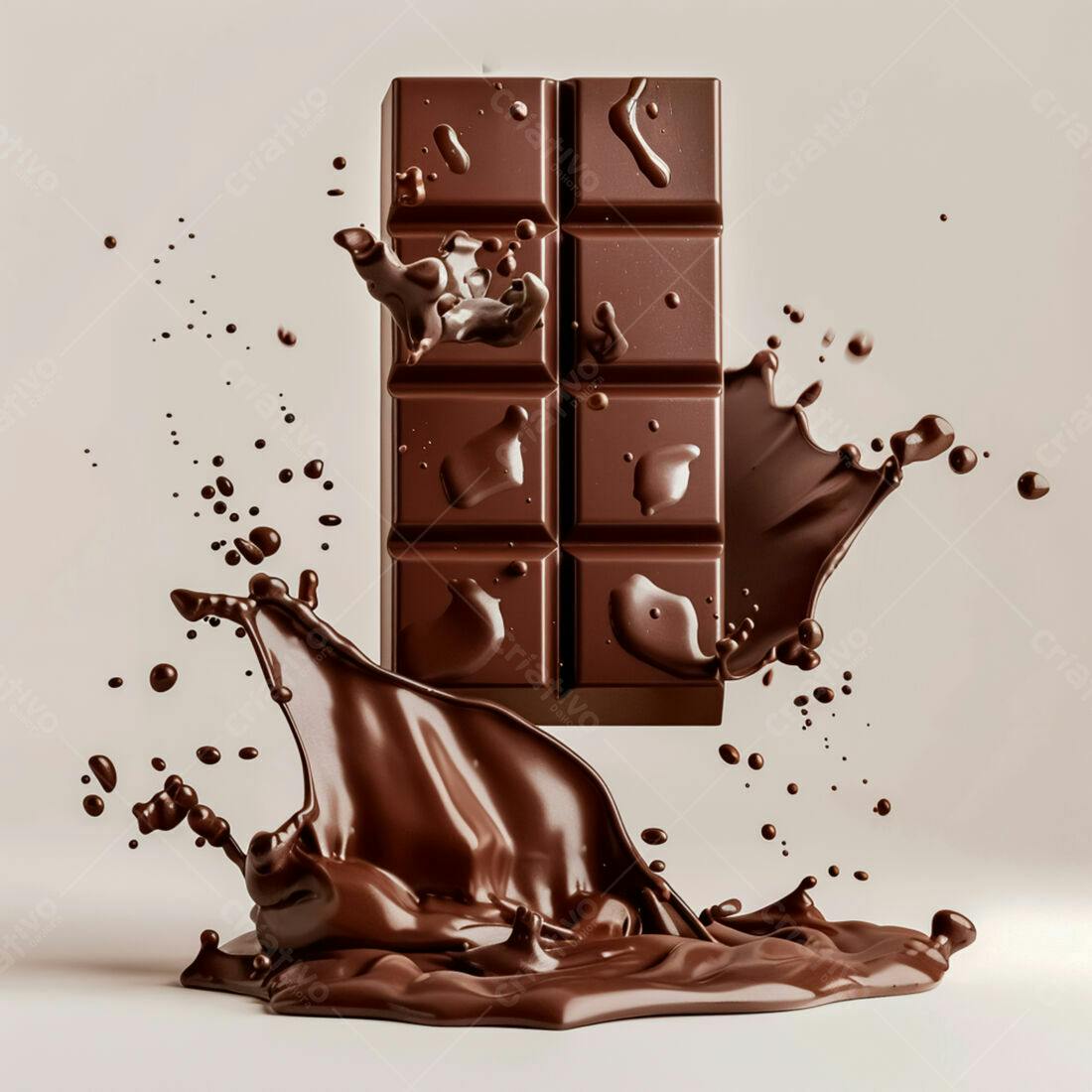 Barra de chocolate derretendo em splash