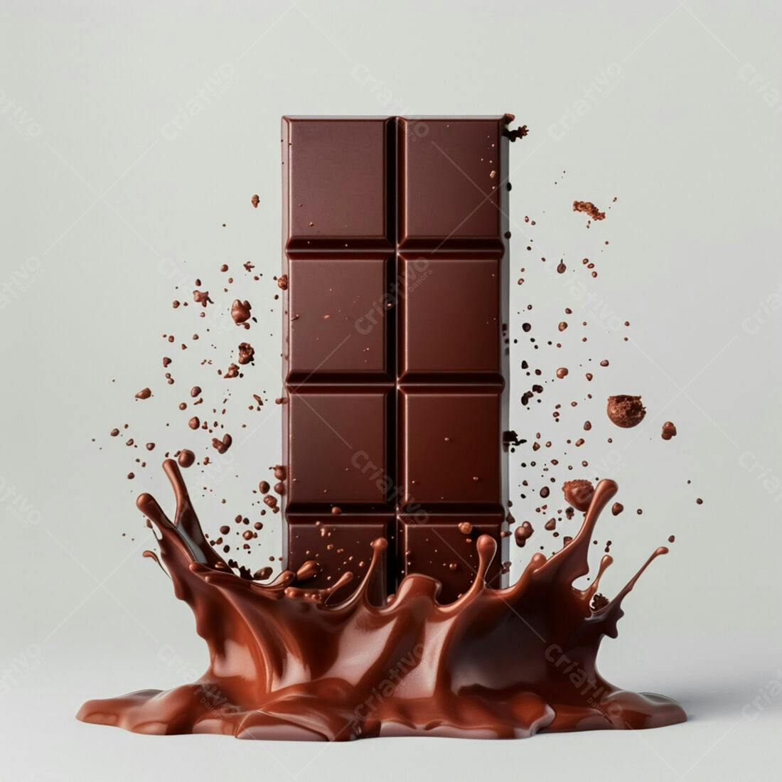 Barra de chocolate com respingos de chocolate derretido