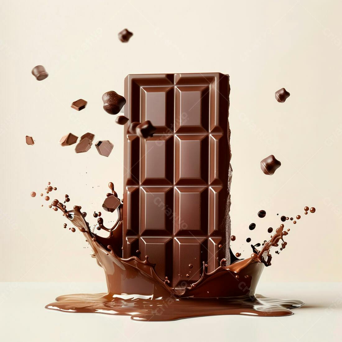 Barra de chocolate em splash de chocolate