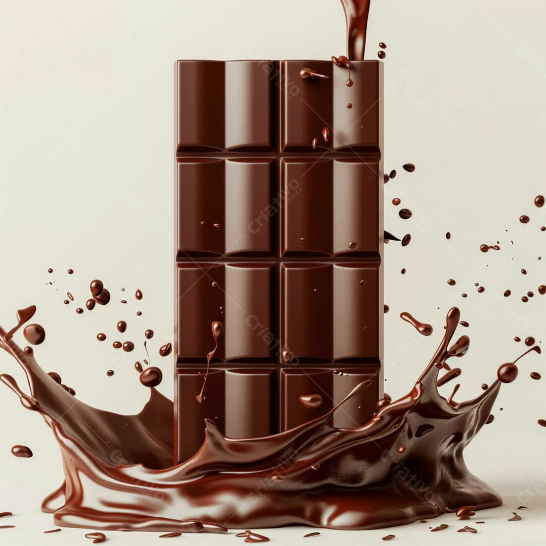 Barra de chocolate derretendo em splash