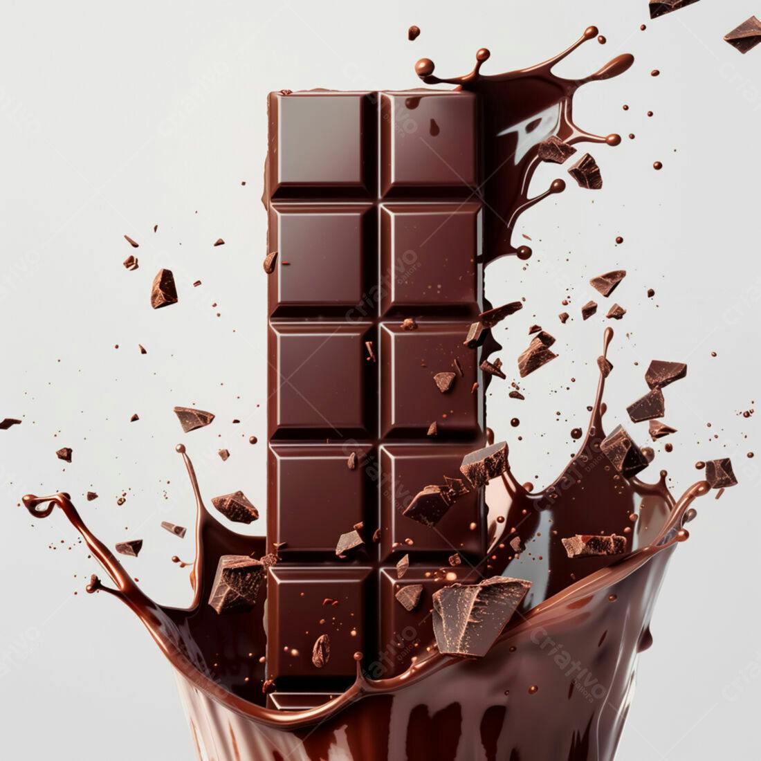 Barra de chocolate derretendo em splash