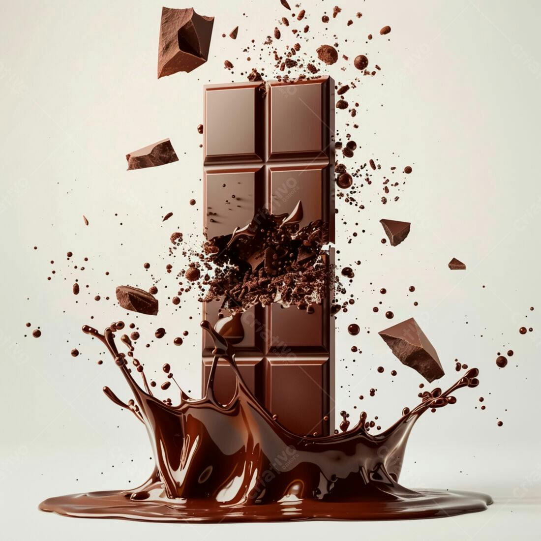 Barra de chocolate quebrando com respingos