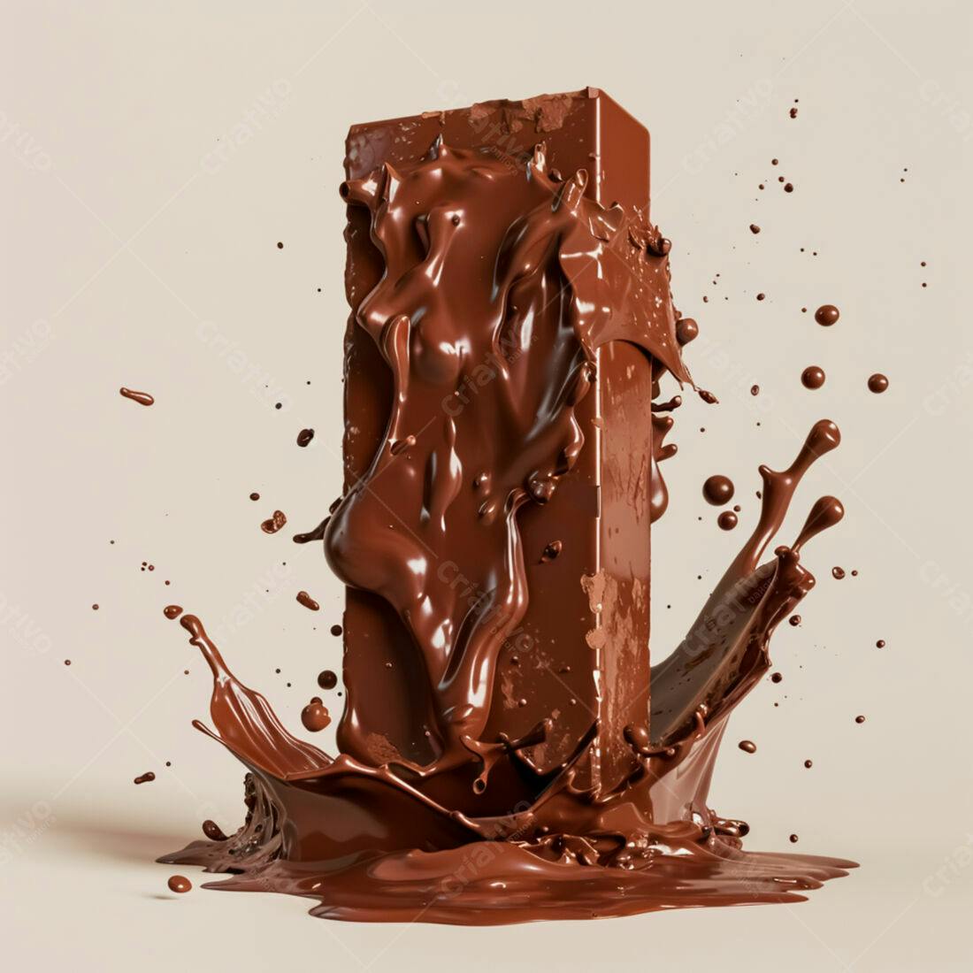 Barra de chocolate derretida em splash