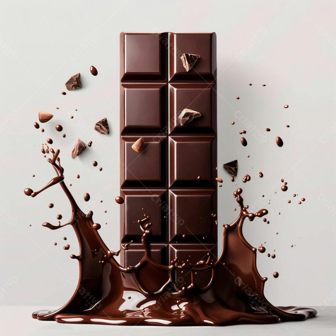 Barra de chocolate amargo com gotas e respingos