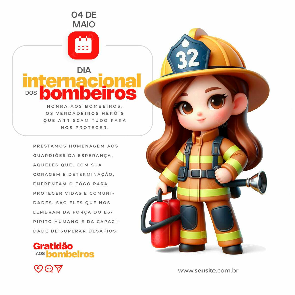 PSD Arte para Dia Internacional dos Bombeiros Editável