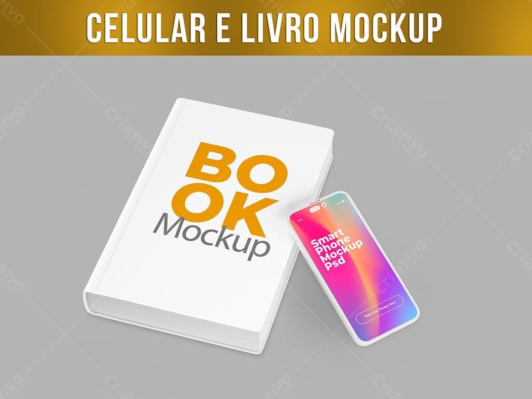 Mockup Realista: Livro e Smartphone em Mesa