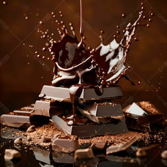Pedacos de barra de chocolate com chocolate derretido 1