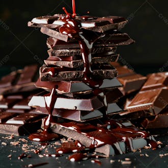 Pedacos de barra de chocolate com chocolate derretido 3