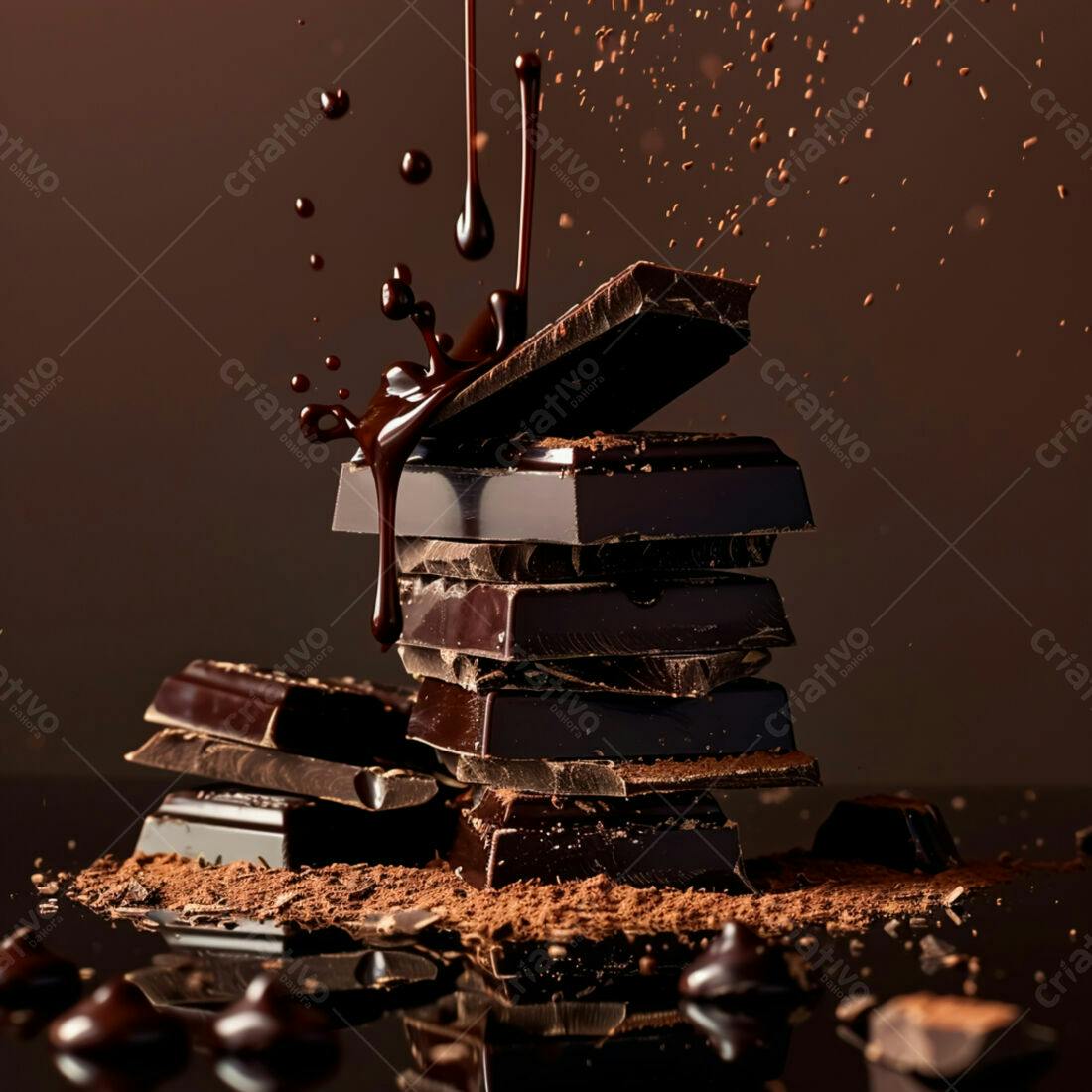 Chocolate derretendo sobre barras de chocolate
