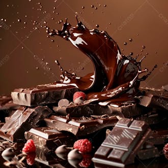 Pedacos de barra de chocolate com chocolate derretido 7