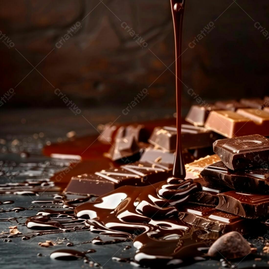 Chocolate derretendo sobre barras de chocolate