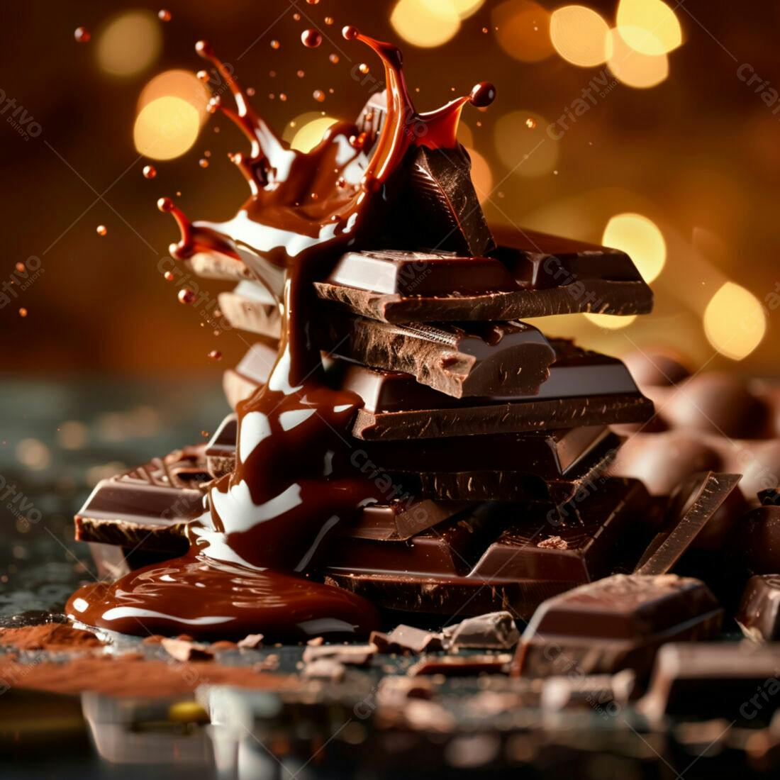Barras de chocolate derretendo com calda