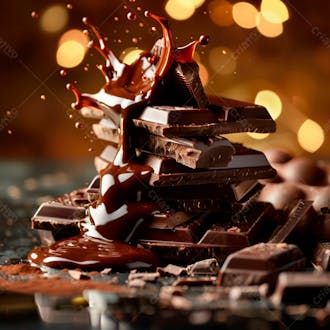 Pedacos de barra de chocolate com chocolate derretido 12