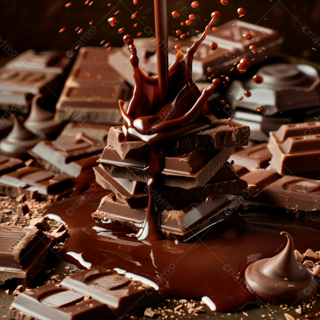 Chocolate derretendo sobre barras de chocolate