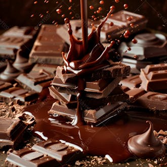 Pedacos de barra de chocolate com chocolate derretido 13