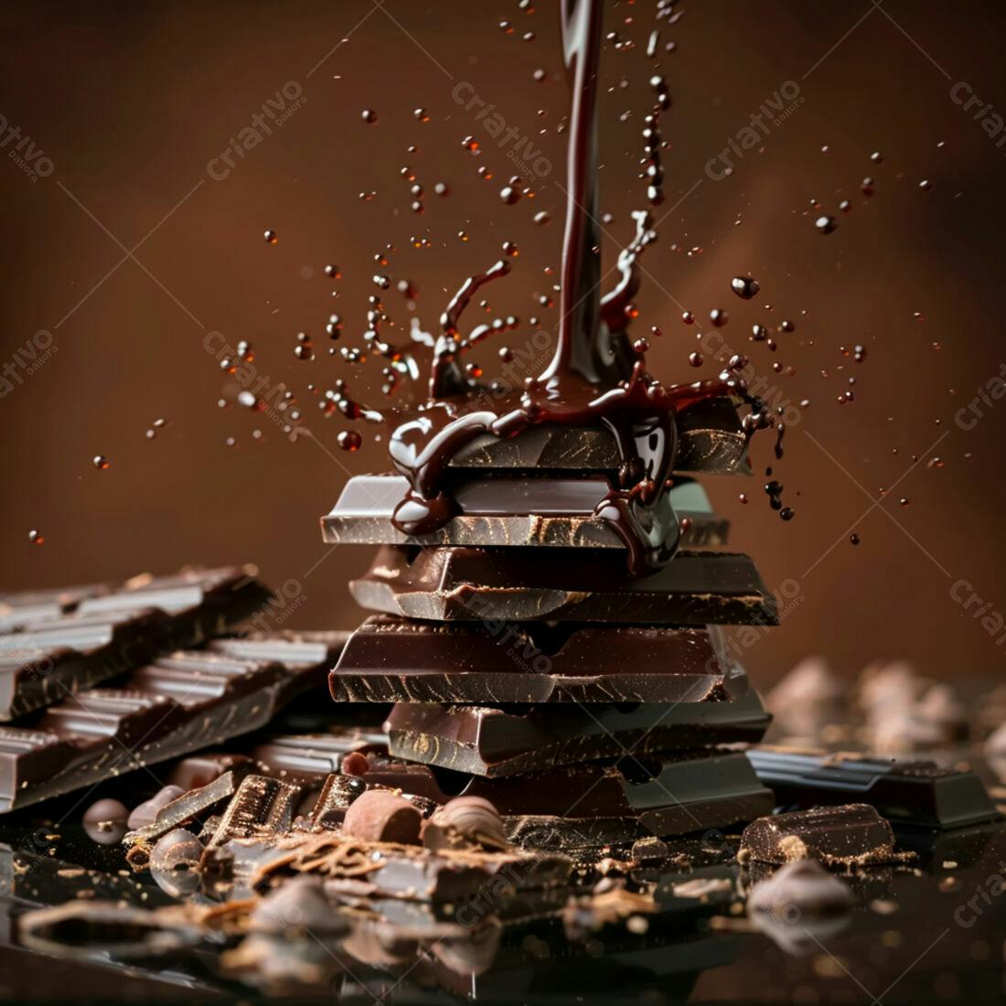 Chocolate derretendo sobre barras de chocolate