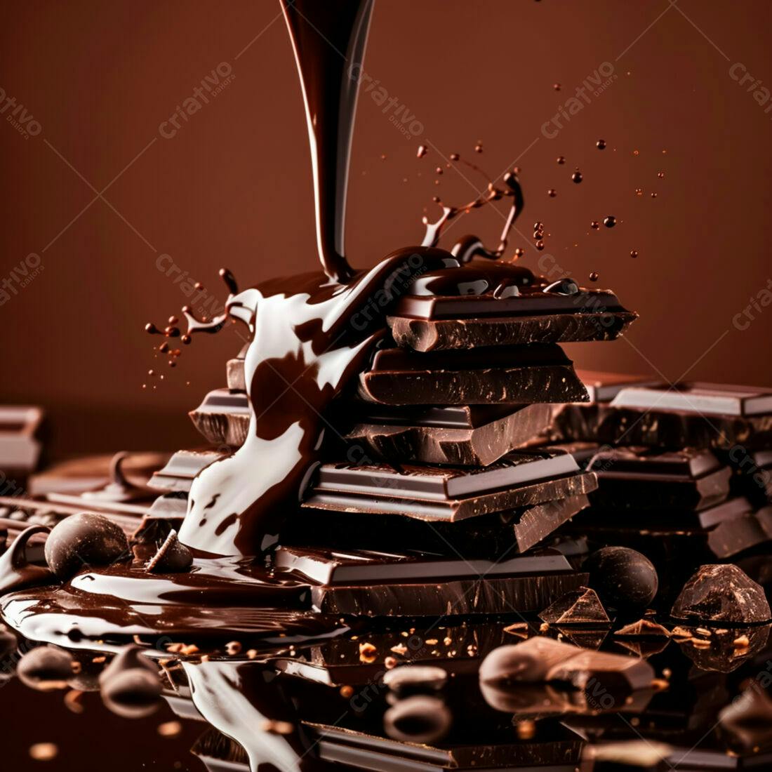 Chocolate derretendo sobre barras de chocolate