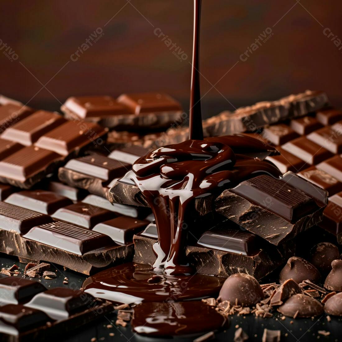 Chocolate derretendo sobre barras de chocolate