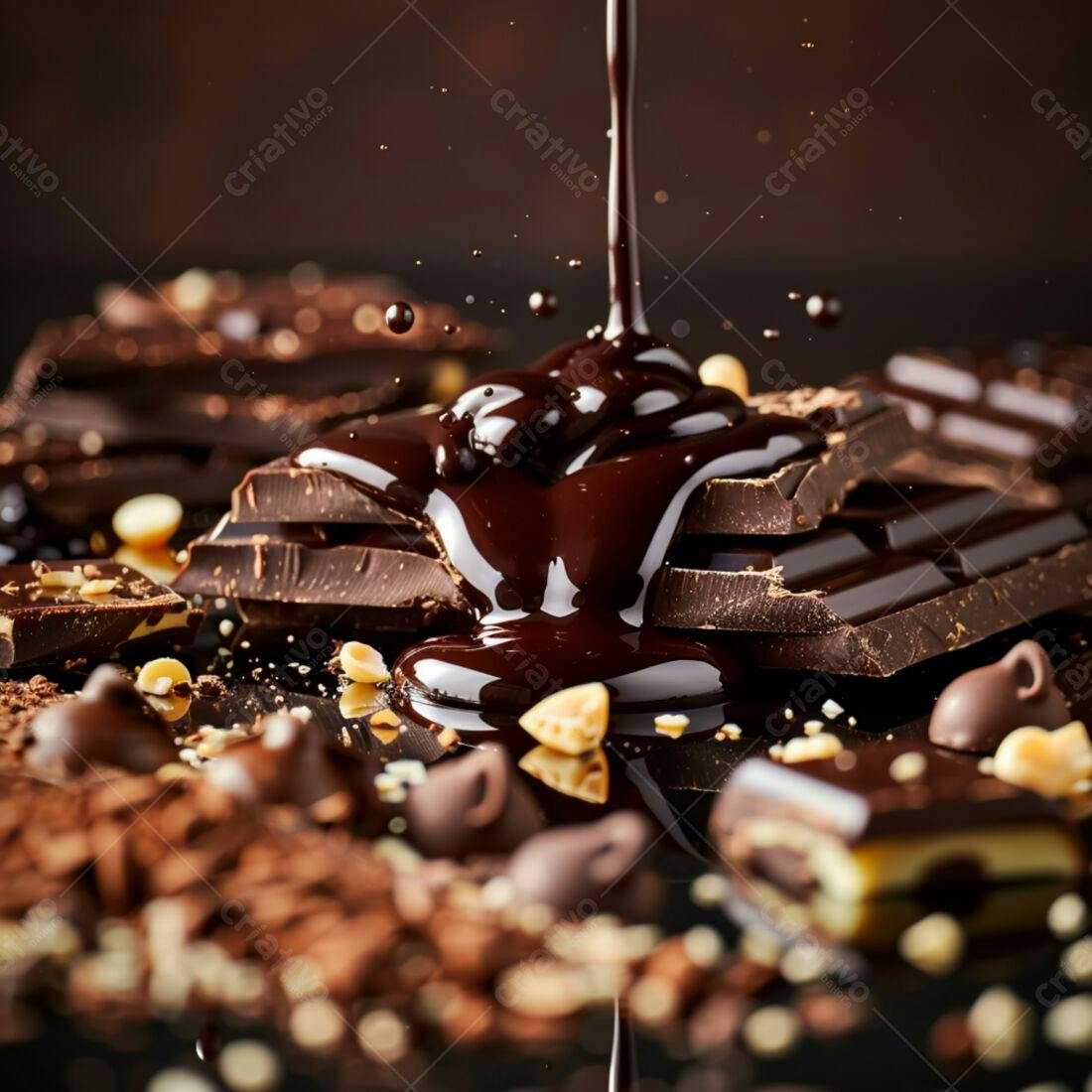 Chocolate derretendo sobre barras de chocolate