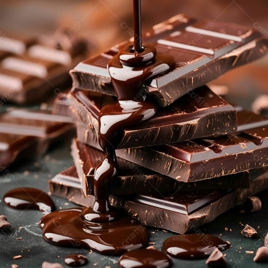 Chocolate derretendo sobre barras de chocolate