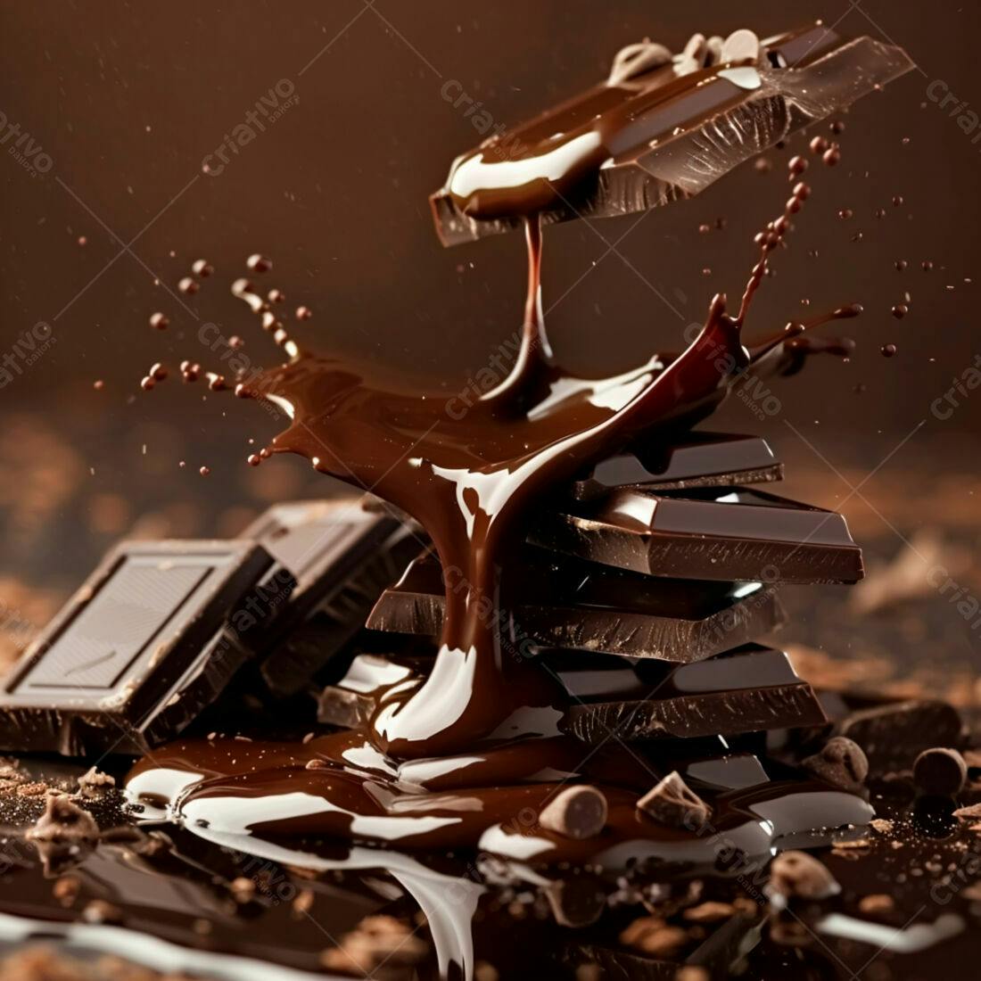 Chocolate derretendo sobre barras de chocolate