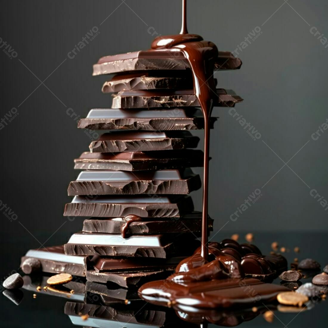 Chocolate derretendo sobre barras de chocolate