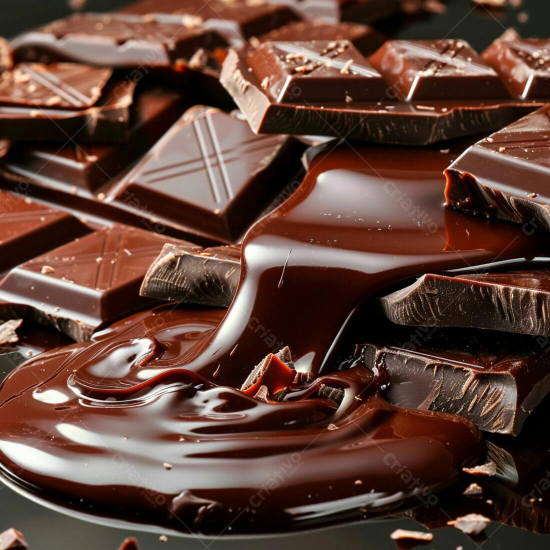 Chocolate derretido sobre barras de chocolate