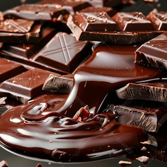 Pedacos de barra de chocolate com chocolate derretido 24