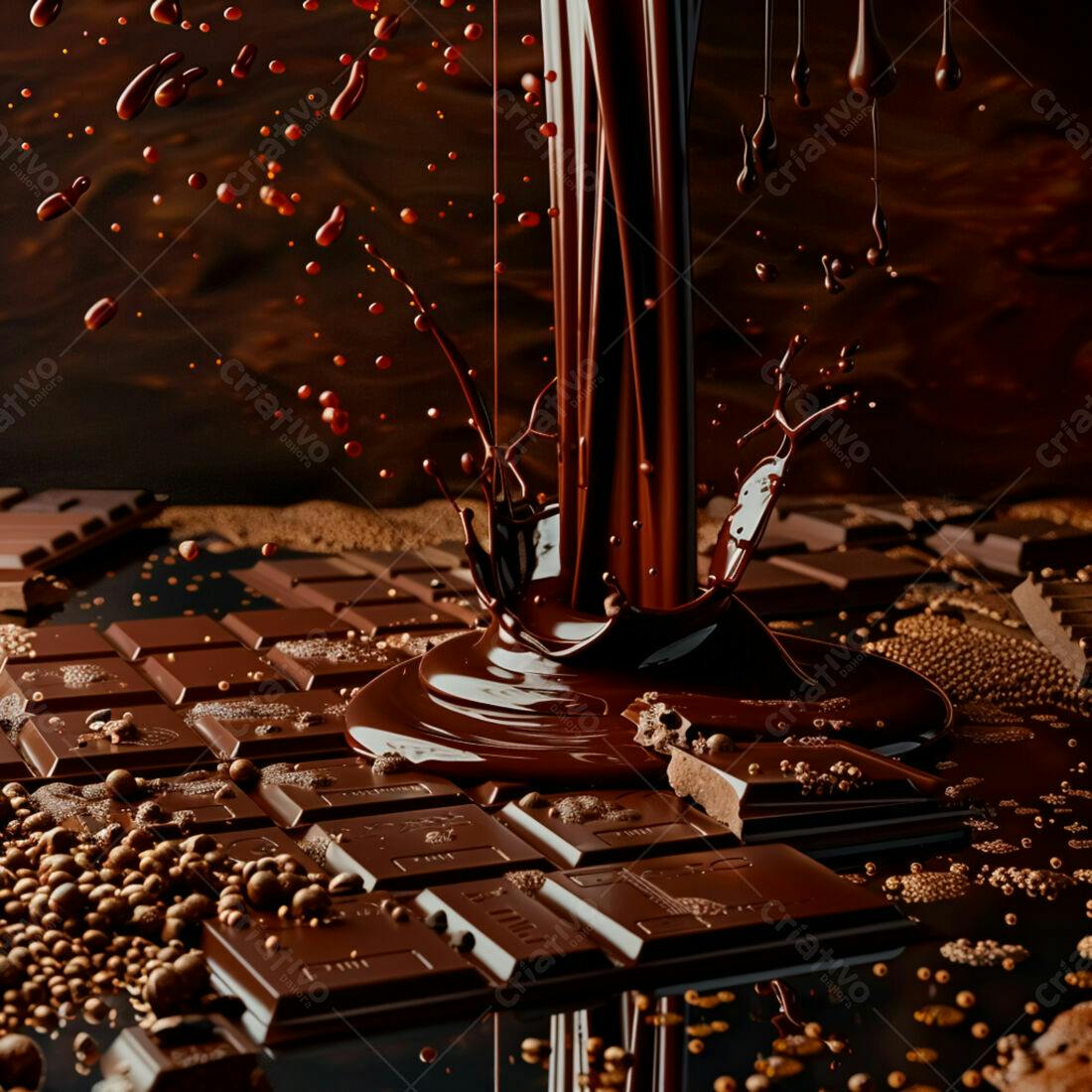 Chocolate derretendo sobre barras de chocolate