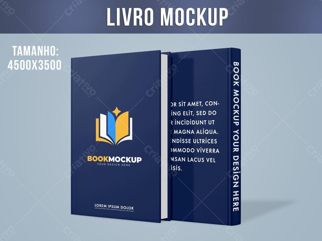 Mockup de Livro com Capa Azul-Marinho e Detalhes Dourados