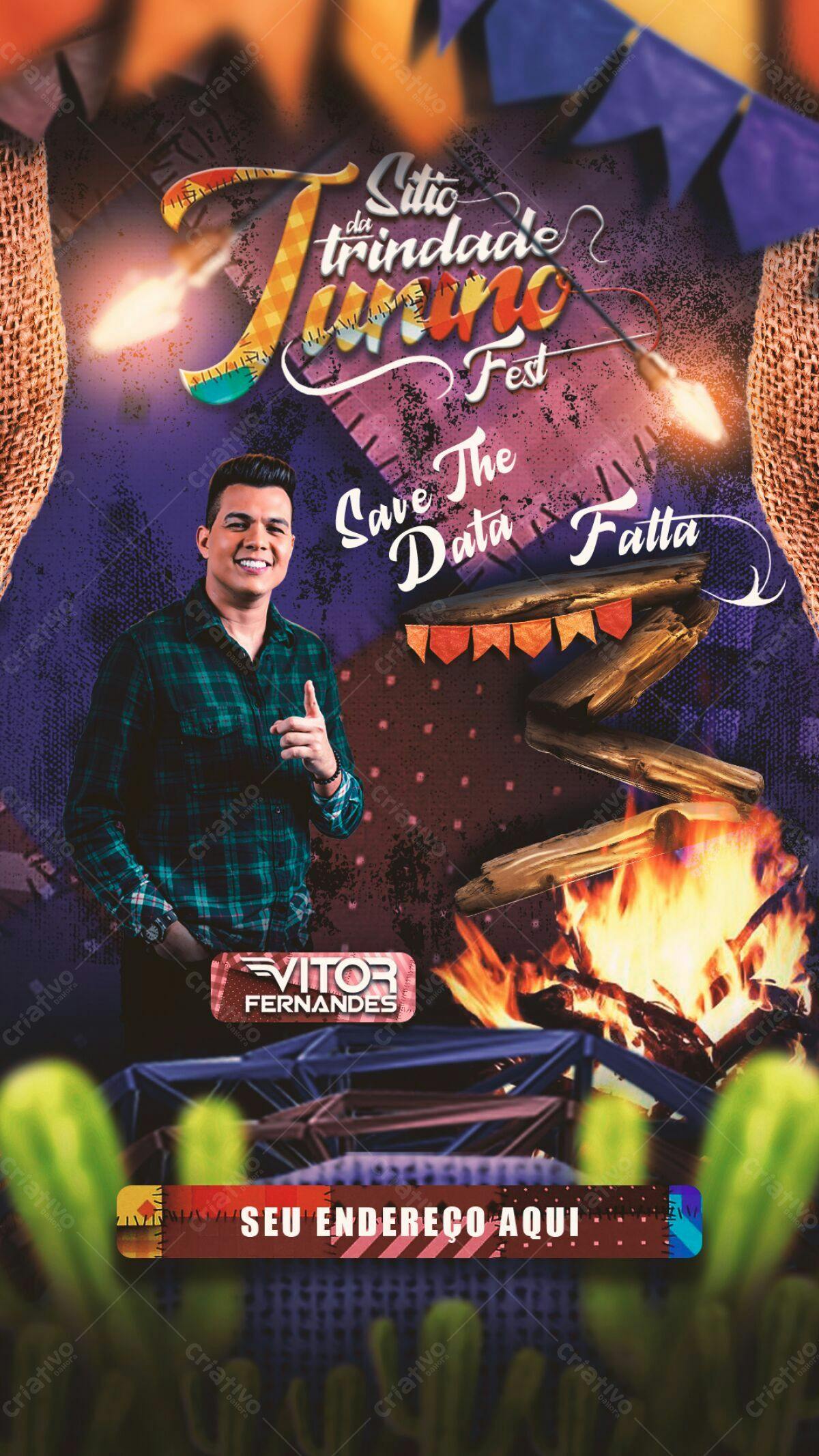 Flyer Festa Junina com Vitor Fernandes PSD Editável