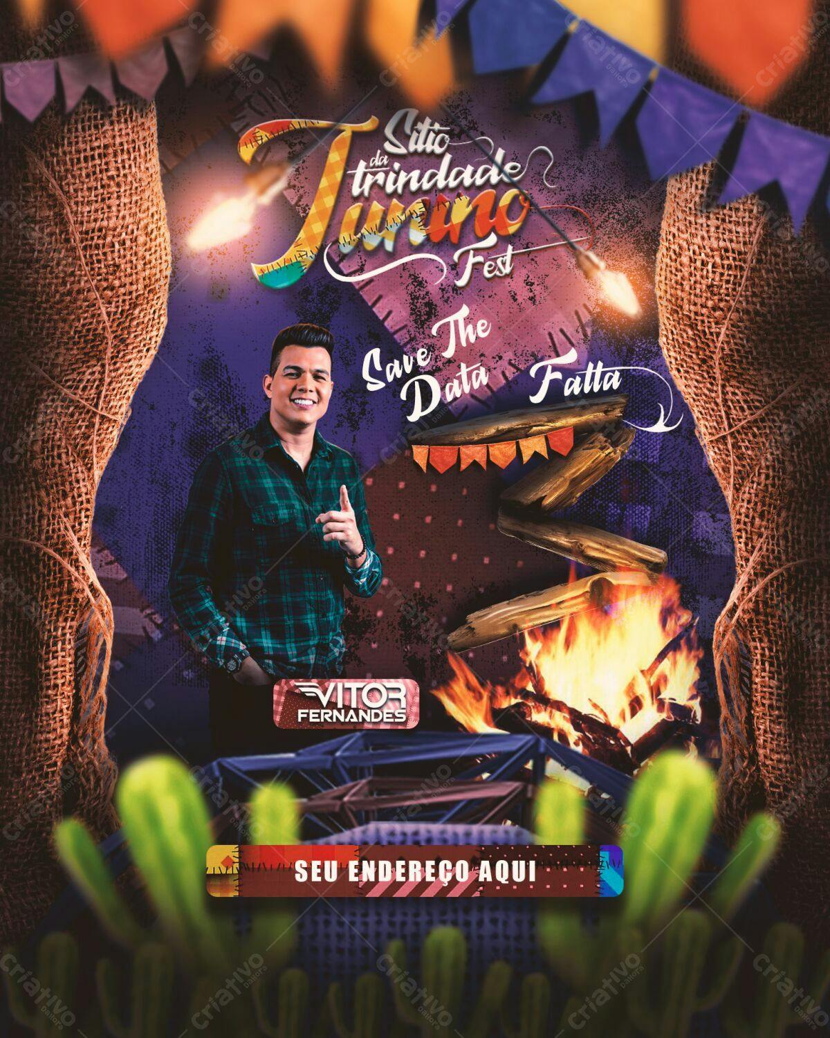 Flyer Festa Junina com Vitor Fernandes PSD Editável