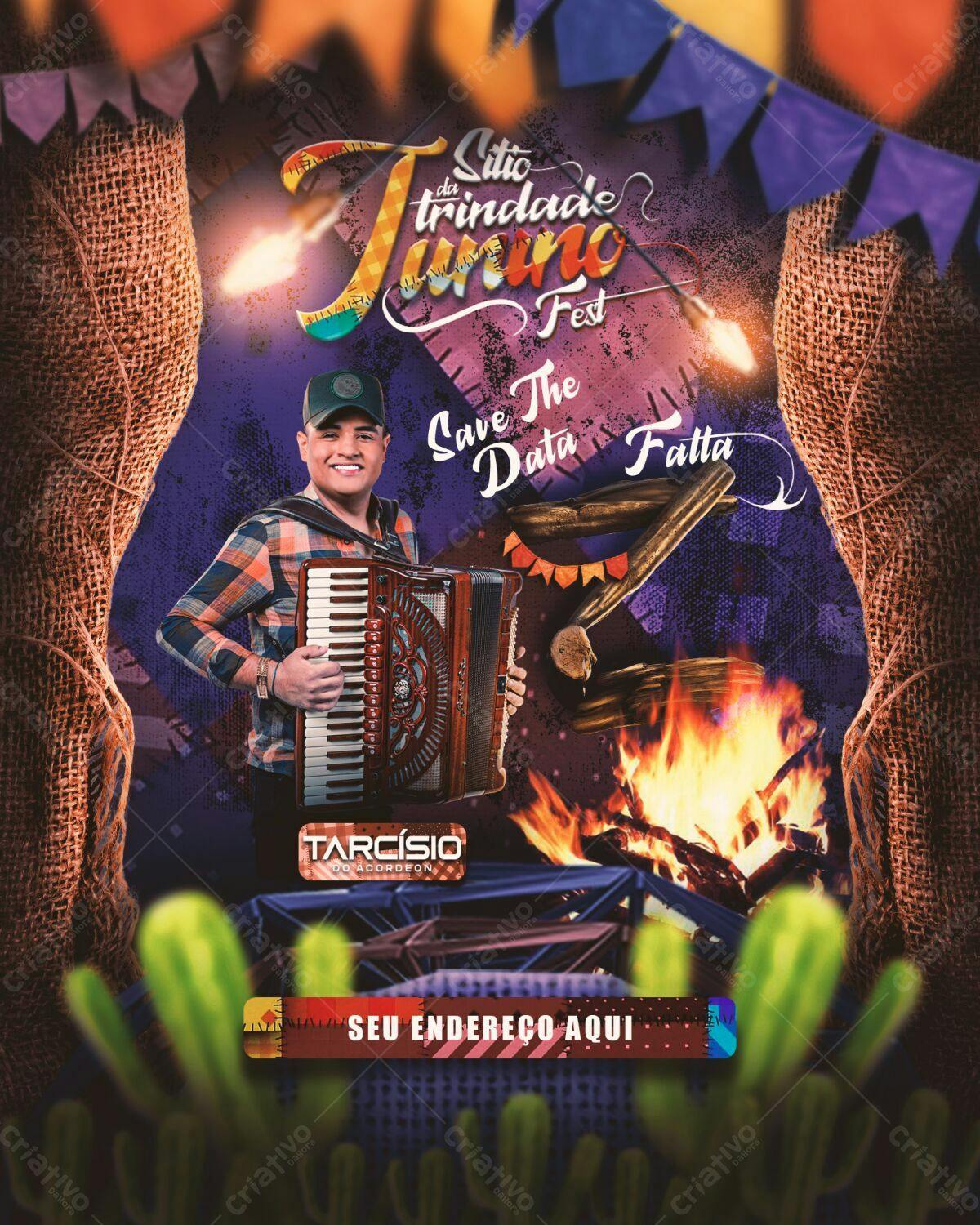 Flyer Festa Junina com Tarcísio do Acordeon PSD Editável