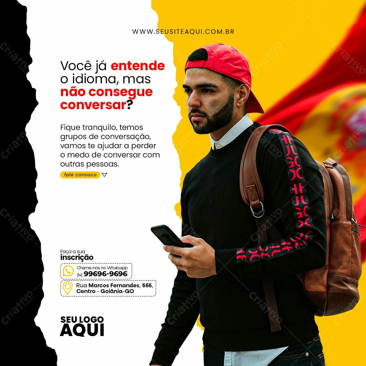 Post para Redes Sociais Curso de Conversação PSD Editável