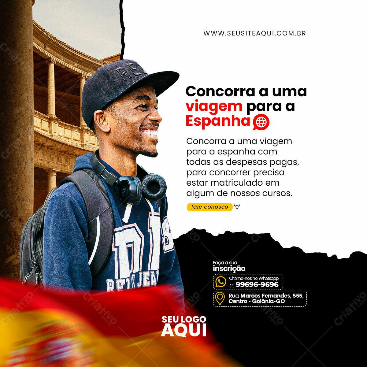 Flyer para Sorteio Viagem Espanha PSD Editável