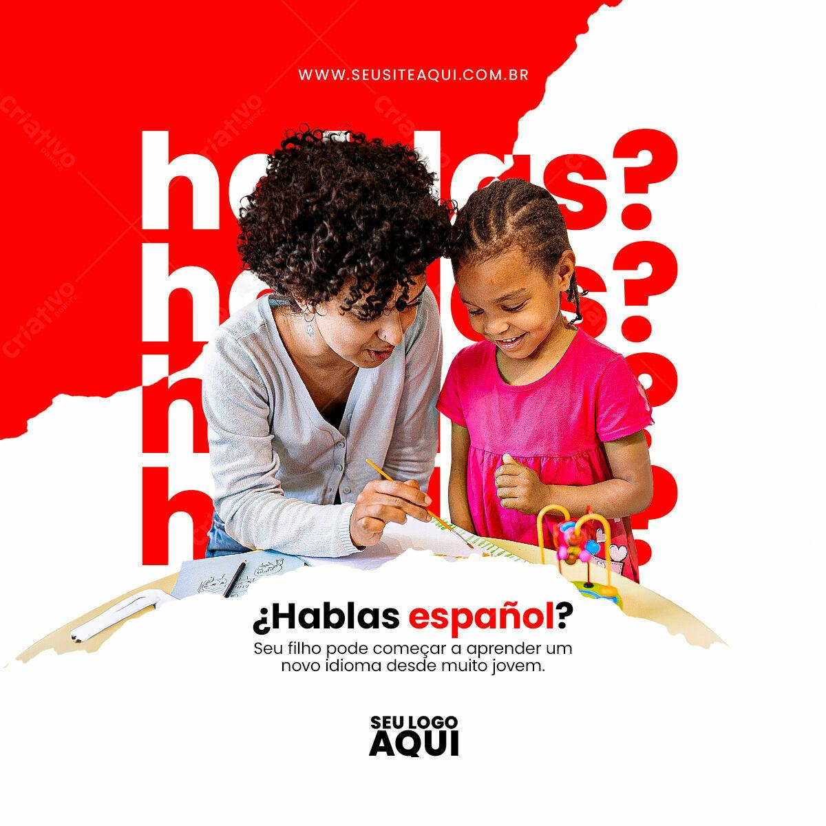 Postagem Instagram Curso de Espanhol PSD Editável