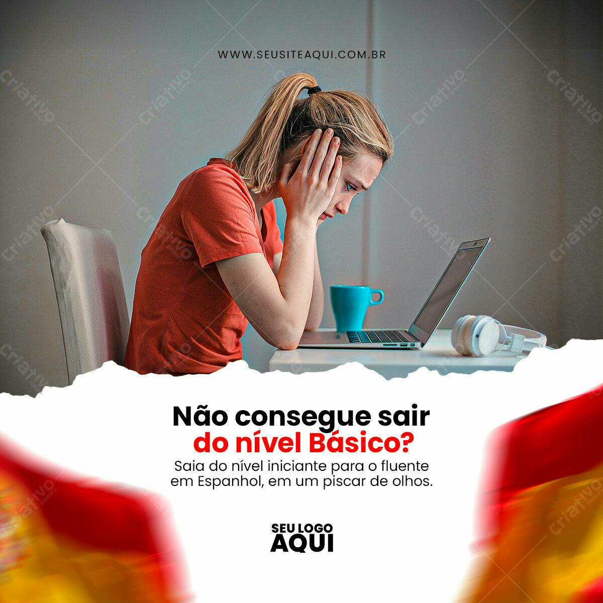 Post para Redes Sociais Curso Espanhol PSD Editável