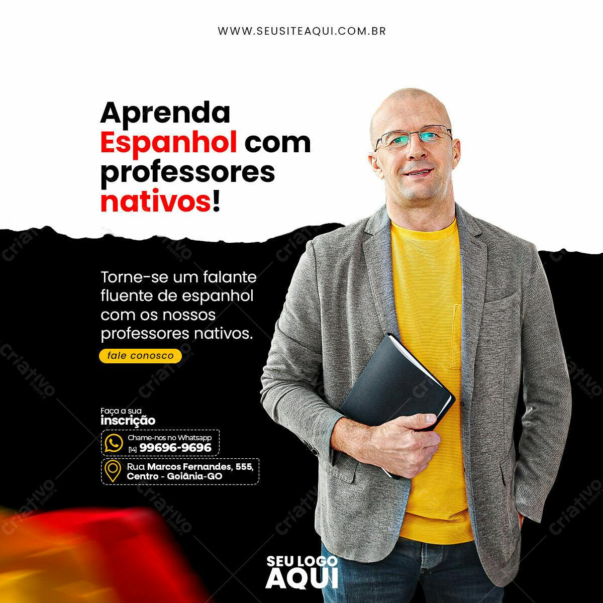 Postagem Instagram Curso Espanhol PSD Editável