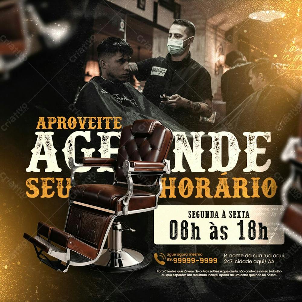 Barbearia Social Media Post Agende Seu Horário