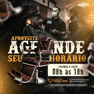 Barbearia social media post agende seu horário