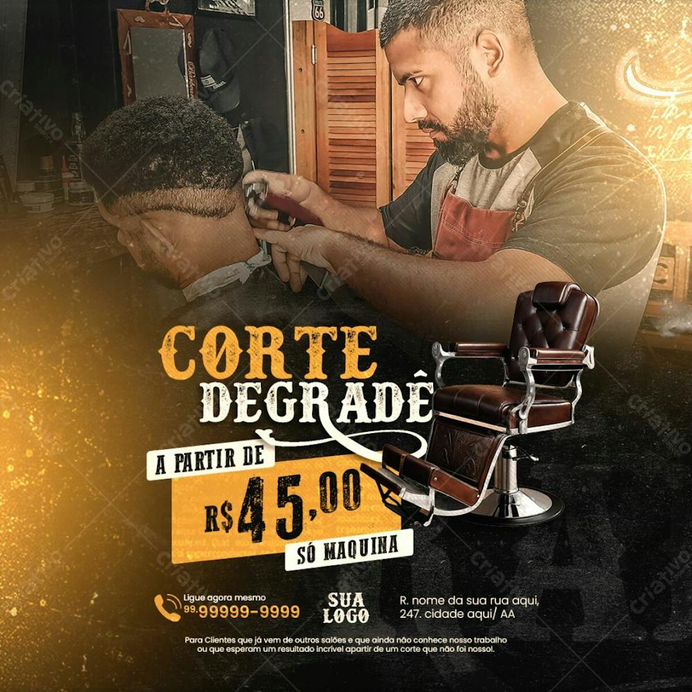 Barbearia Social Media Post Corte Degradê Masculino