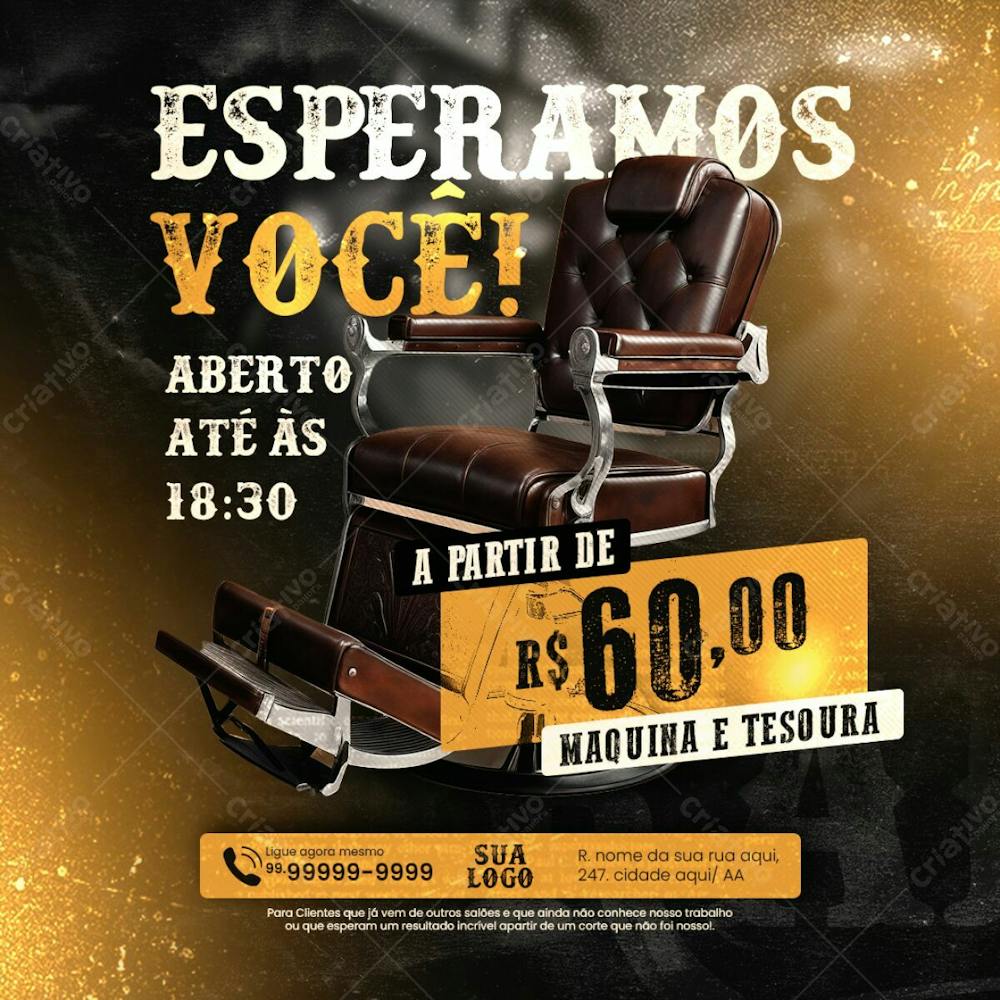 Barbearia Social Media Post Esperamos Você Marque Seu Horário