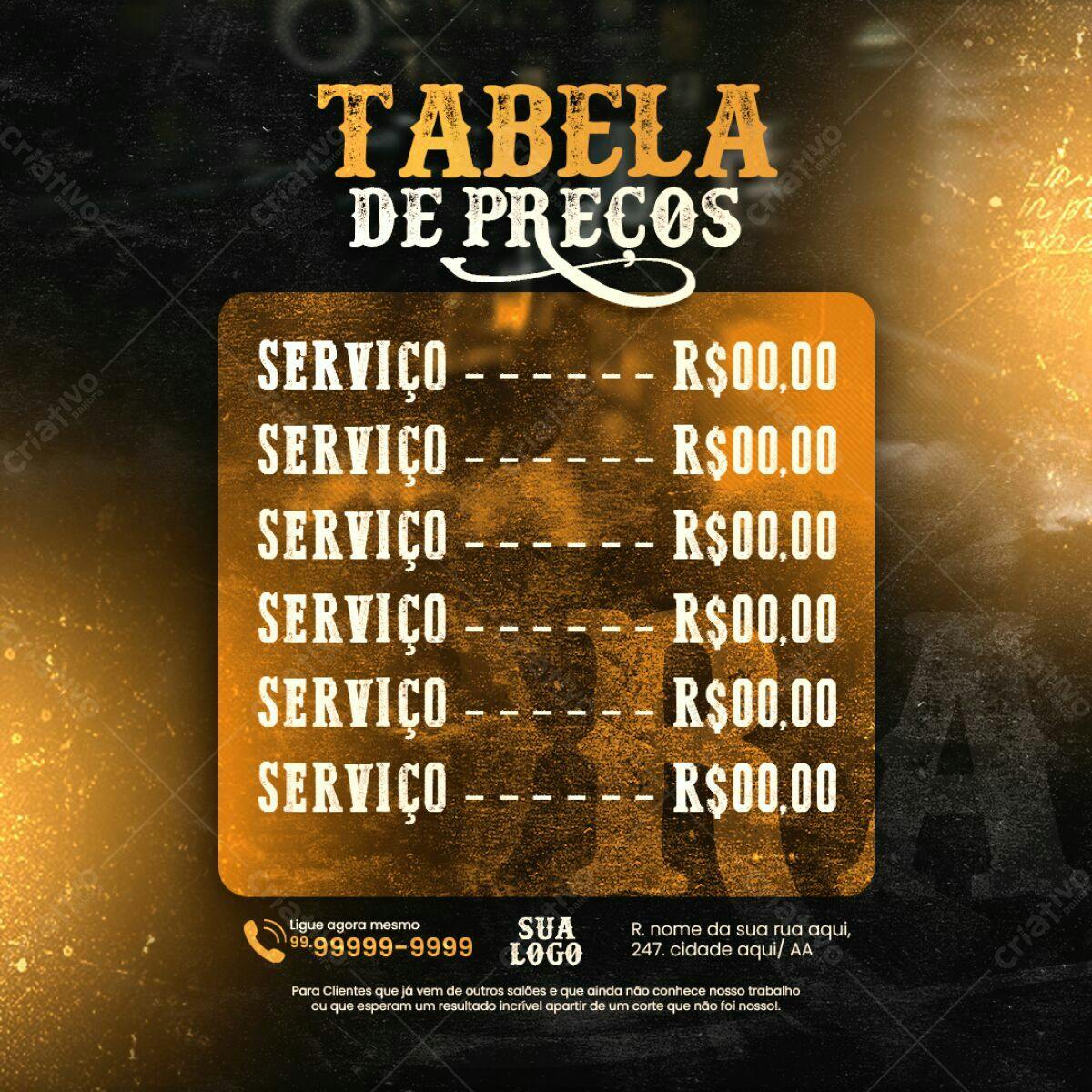 Tabela de Preços PSD Editável