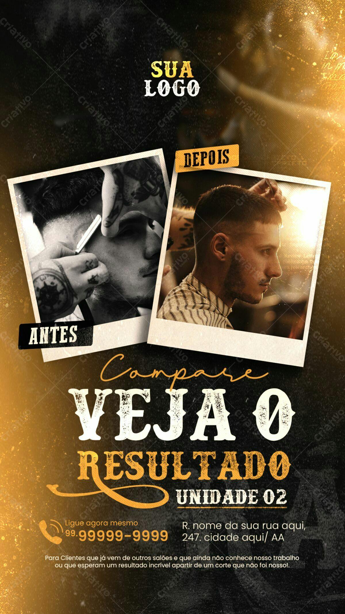 Flyer Barbeiro Antes e Depois PSD Editável