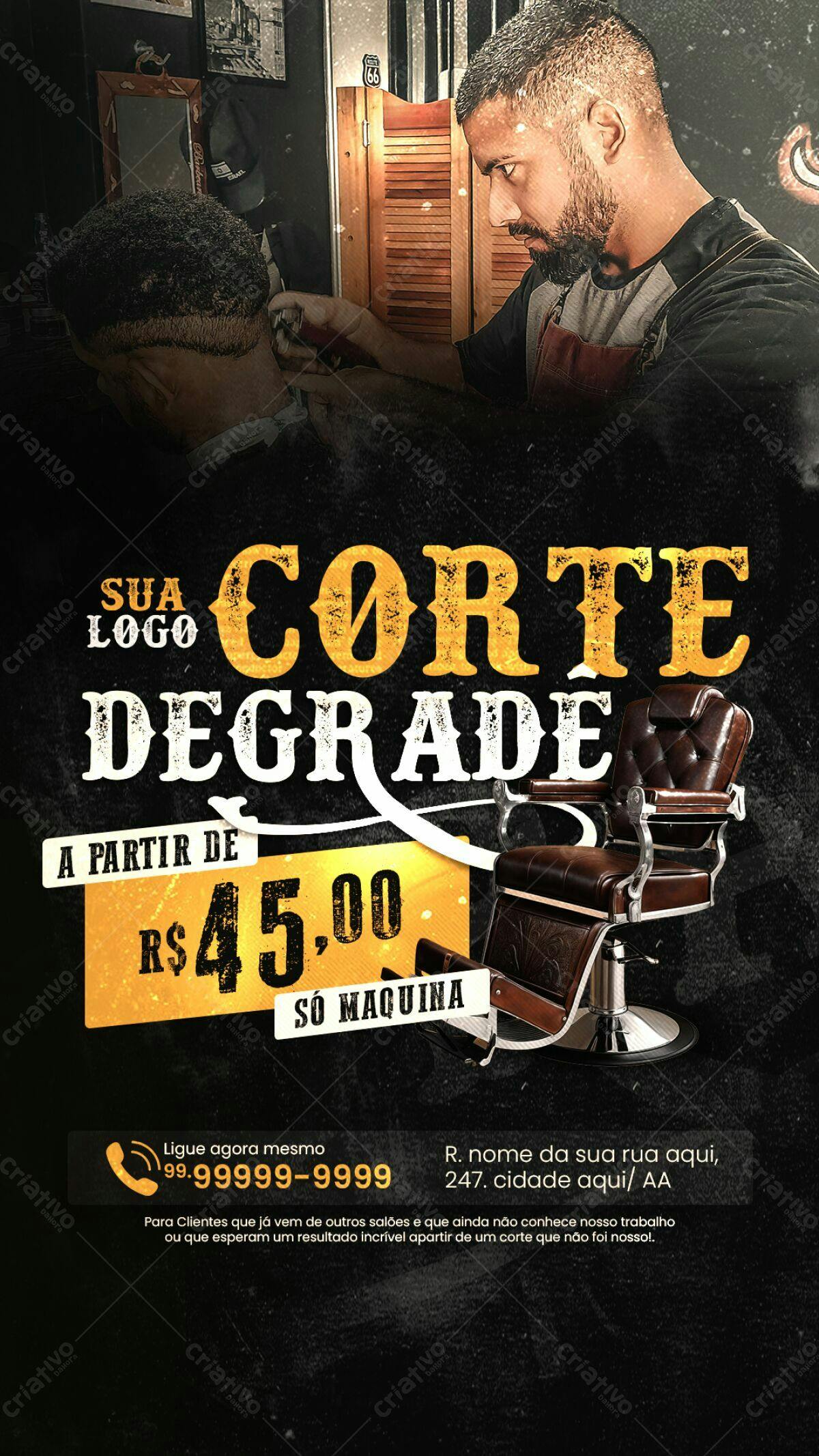 Flyer Barbearia Corte Degradê PSD Editável
