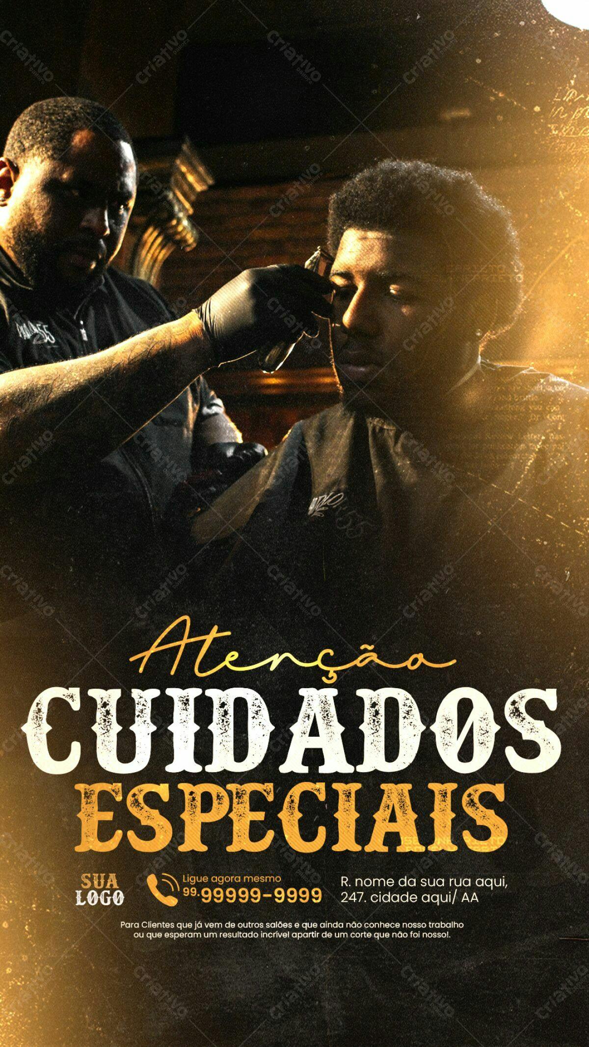 Flyer Promoção Barbeiro Cuidados Especiais PSD Editável