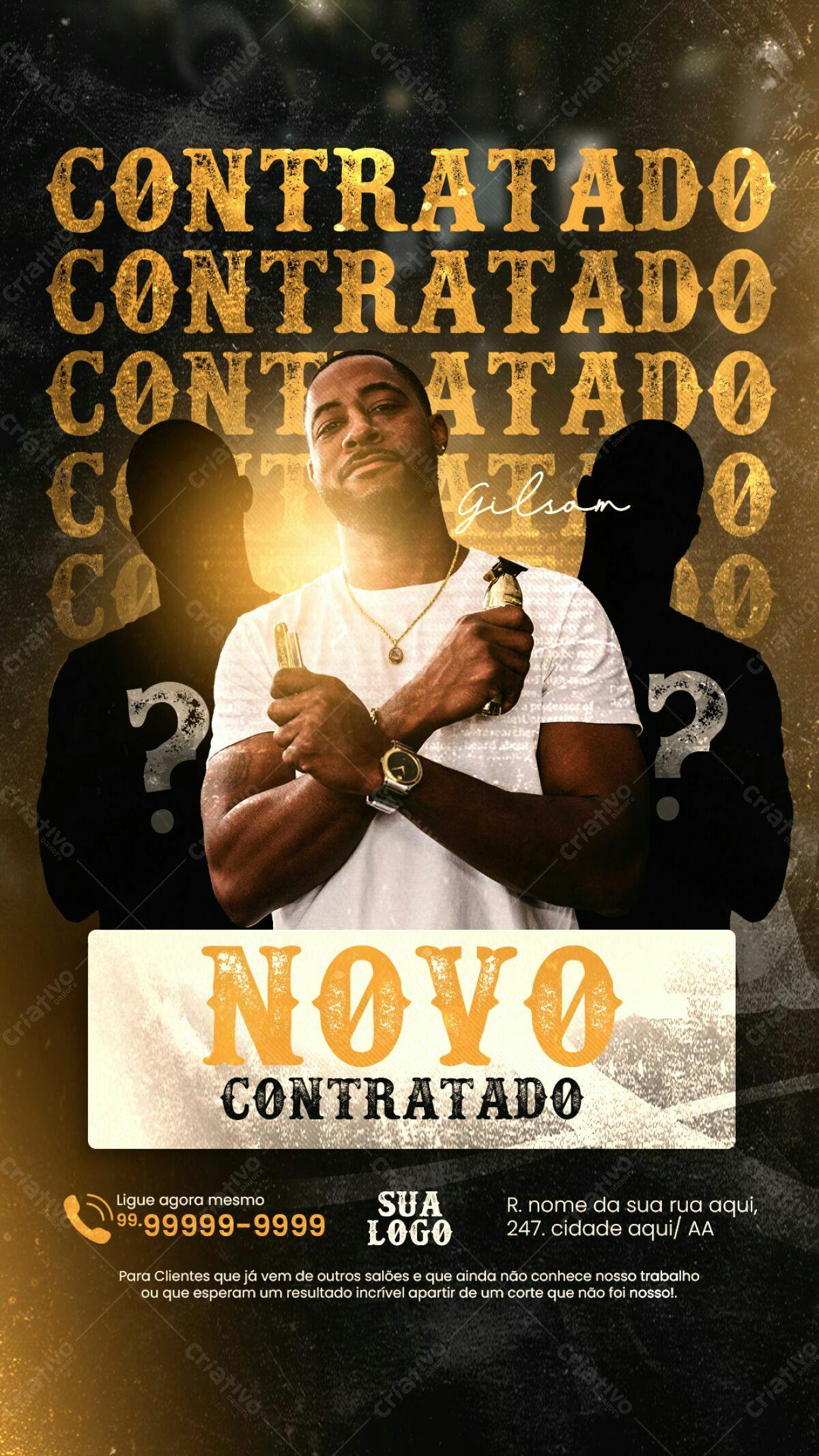 Flyer Anúncio Novo Contratado Barbeiro PSD Editável