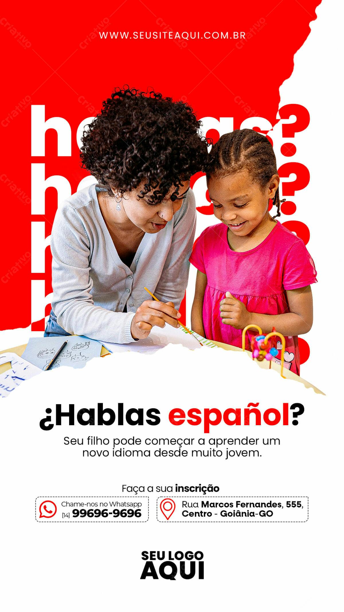 Flyer para Curso de Espanhol para Crianças PSD Editável