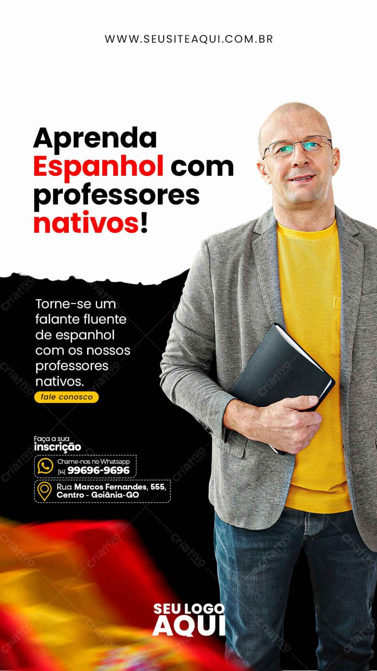 Flyer Curso de Espanhol com Professores Nativos PSD Editável