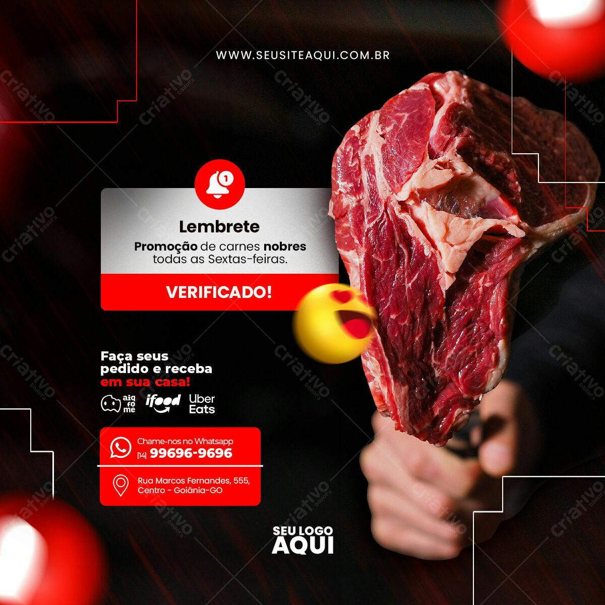 Postagem de Mídia Social para Promoção de Carnes Nobres PSD Editável